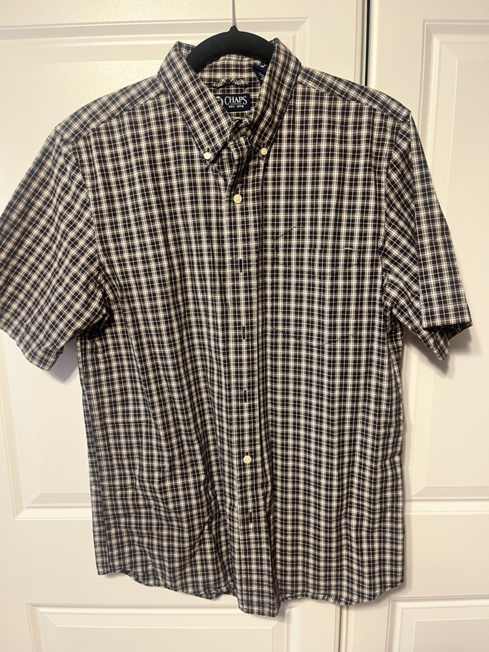 Vintage Chaps 1978 Men's Short-Sleeve Plaid brown Button-Down Shirt-M